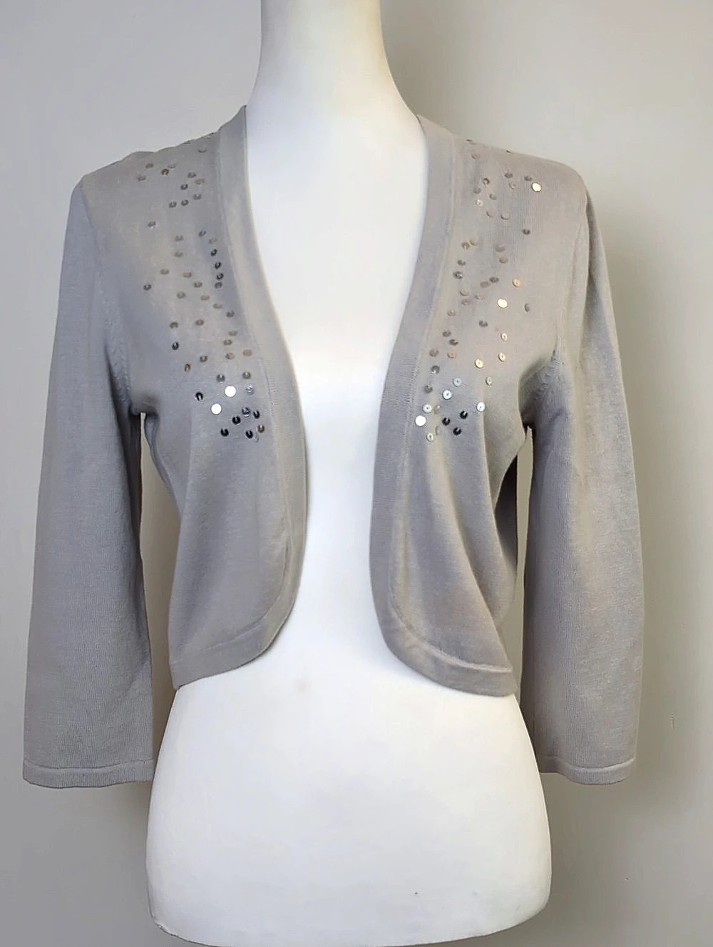 NWT LOFT Ann Taylor Gray Sequin Cropped Cardigan Shrug Sweater MEDIUM
